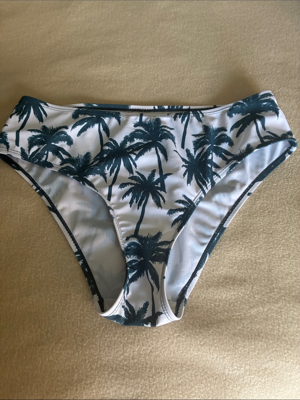 Women's Palm Print Bikini Bottom - White & Dark Green